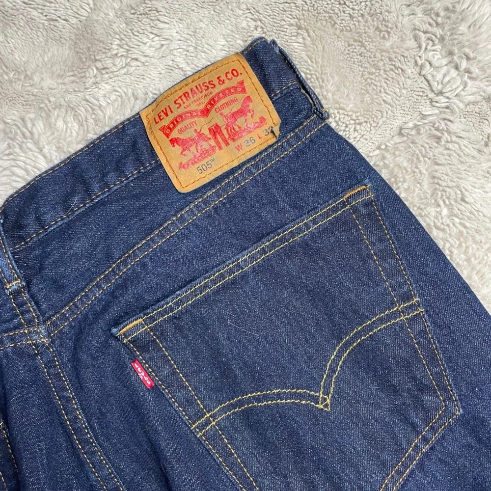 Levis 505 Regular Fit Straight Leg Dark Wash Indigo Denim Jeans Mens 36x30